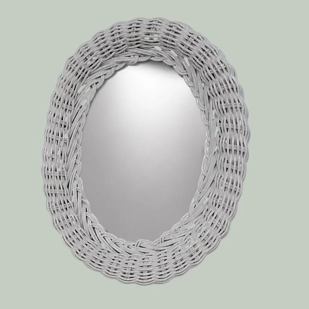 Vintage White Wicker Oval Wall Mirror Braided Frame Coastal‎ Shabby Chic 11x8.5